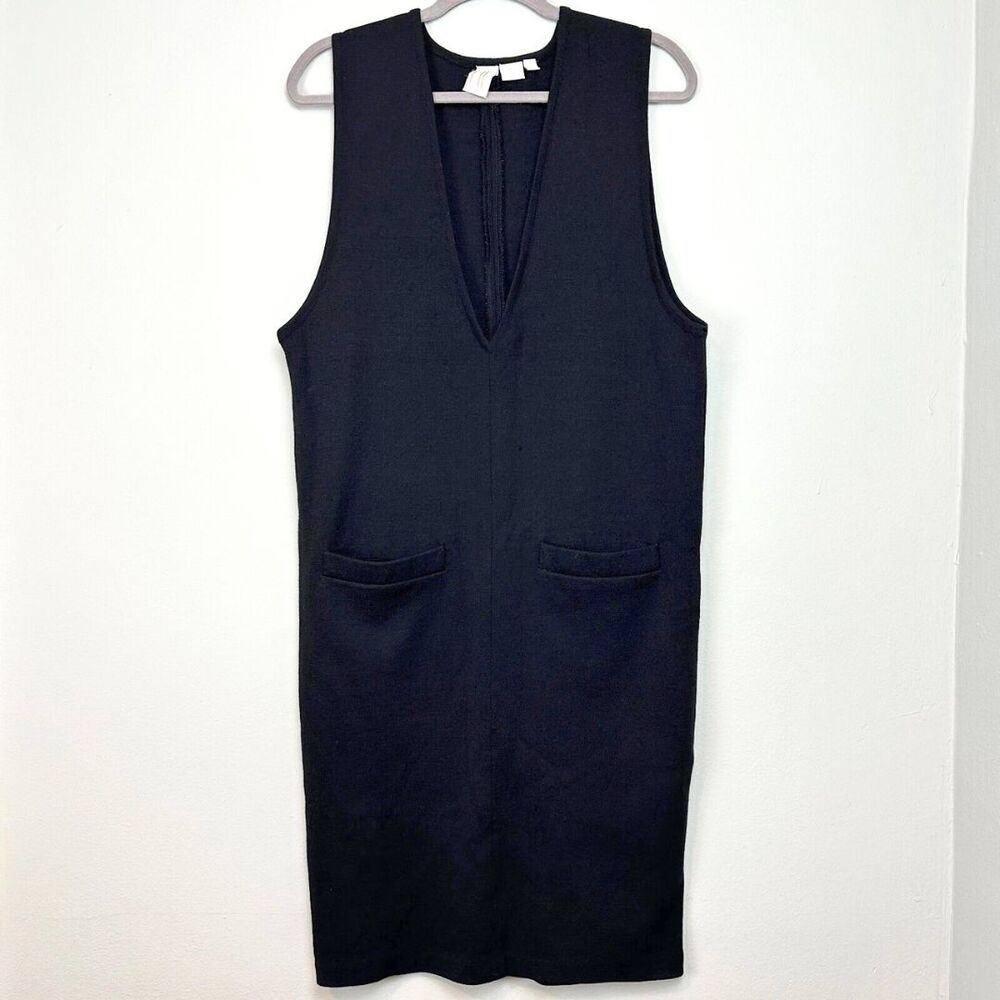 Vtg Y2K Wool Sweater Vest Dress L Black Jumper 90s Academia Classic Goth Grunge